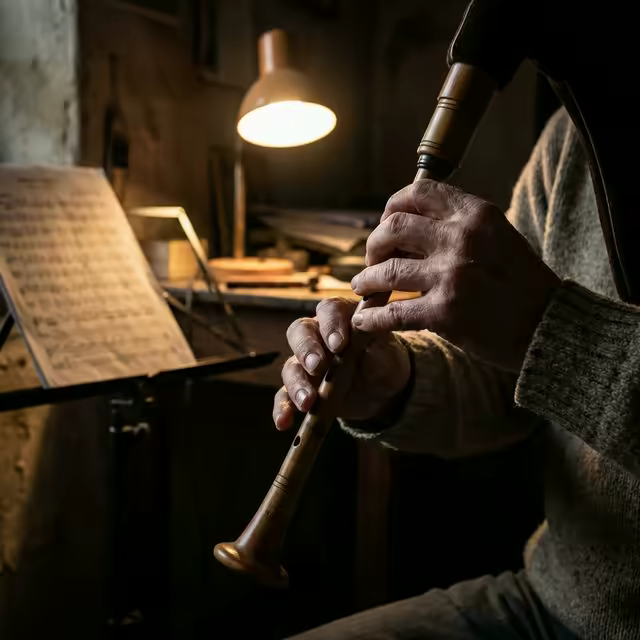 Gros plan sur des mains positionnées sur un practice chanter de cornemuse